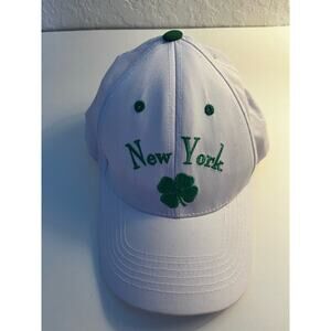 White Hat 4 leaf Green Clover Cap New York Lucky Adjustable Captivating Headgear